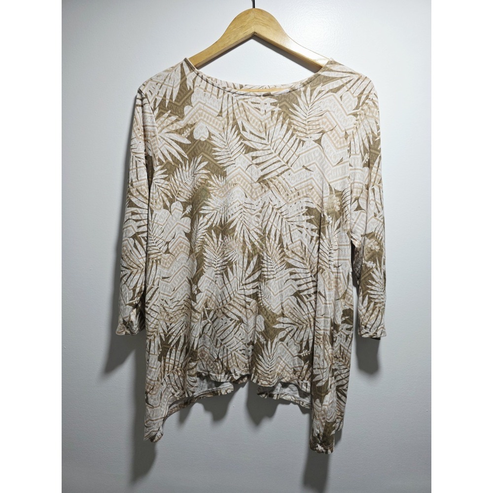 Ruby Rd Petite Womens Blouse Top 3/4 Sleeve Leaves Print Size PXL Rayon